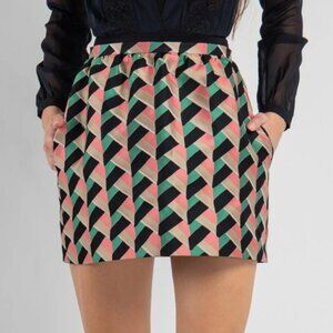 Red Valentino Pink, Green & Beige Herringbone-Jacquard Mini Skirt
